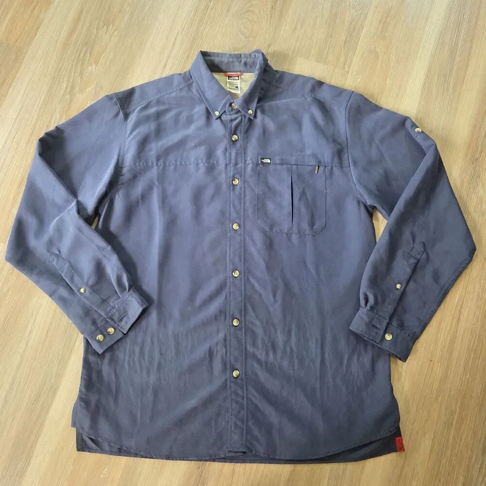 The North Face Shirt Men's Large Blue Roll Tab Modal Blend Button Down